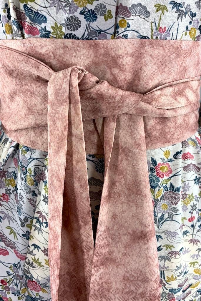 Vintage Grey Floral Silk Kimono Robe-ThisBlueBird