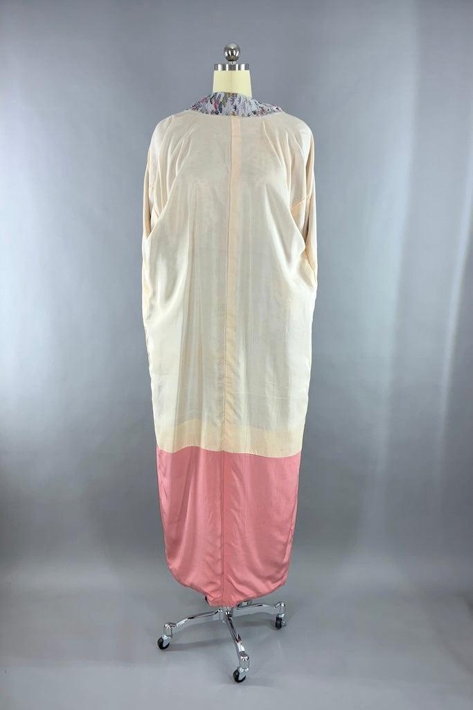 Vintage Grey Floral Silk Kimono Robe-ThisBlueBird