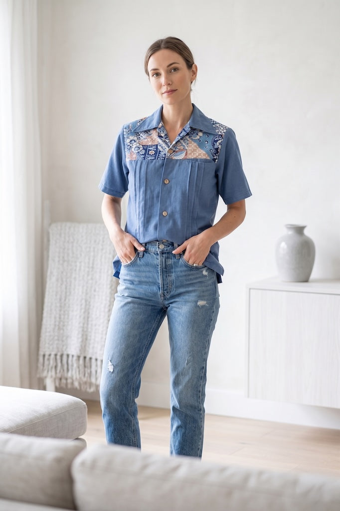 Vintage Hawaiian Print Chambray Shirt-ThisBlueBird