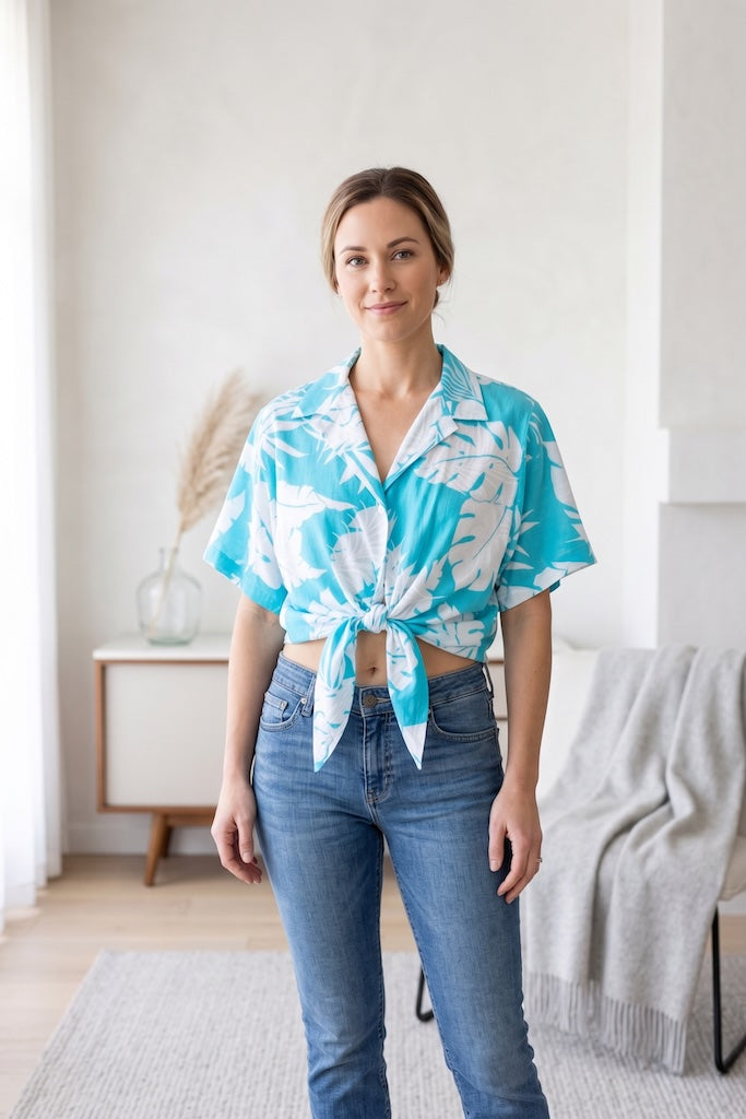 Vintage Hilo Hattie Cropped Hawaiian Shirt-ThisBlueBird