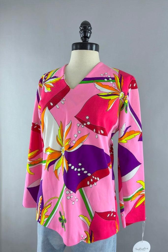Vintage Hot Pink Mod Print Shirt-ThisBlueBird