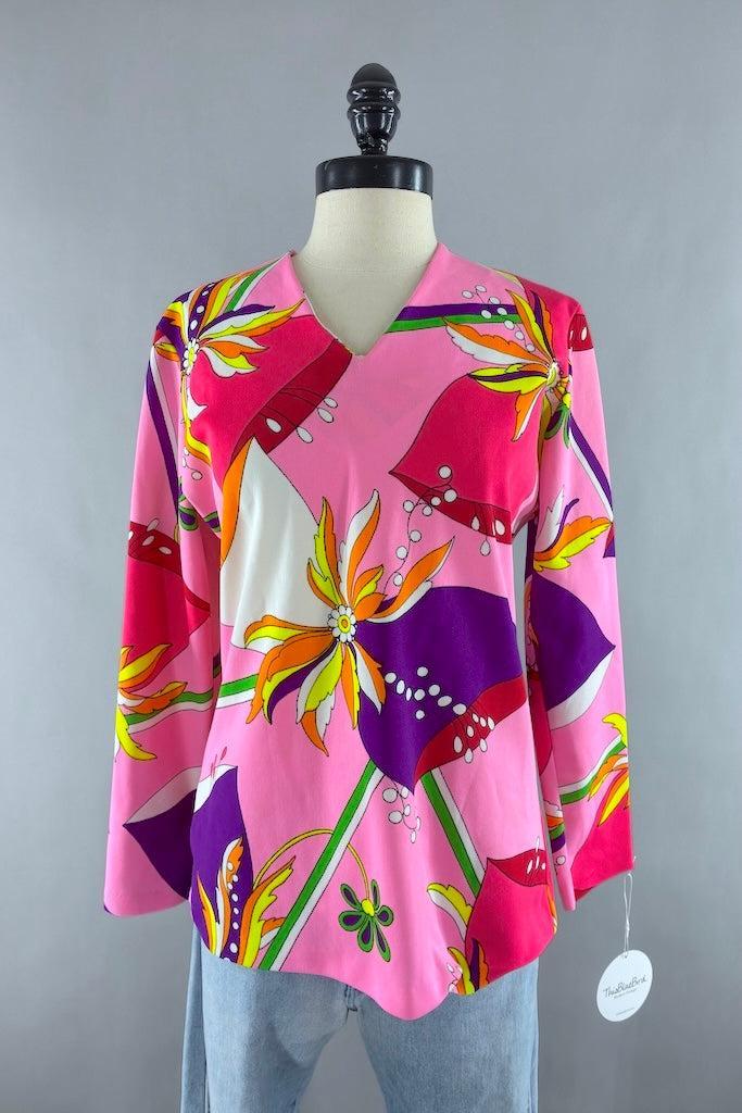 Vintage Hot Pink Mod Print Shirt-ThisBlueBird