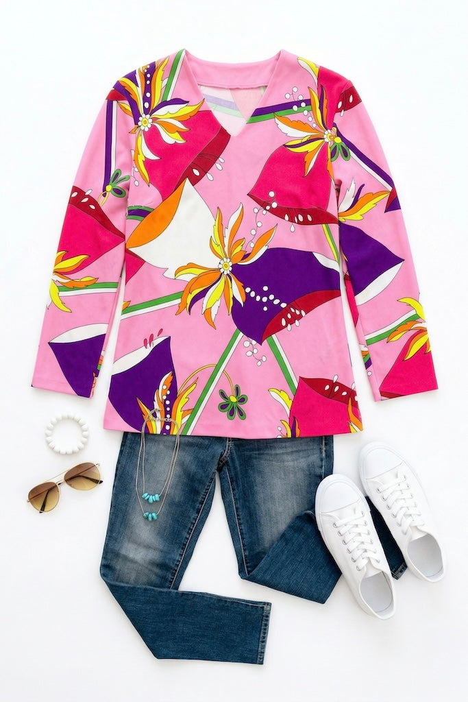 Vintage Hot Pink Mod Print Shirt-ThisBlueBird