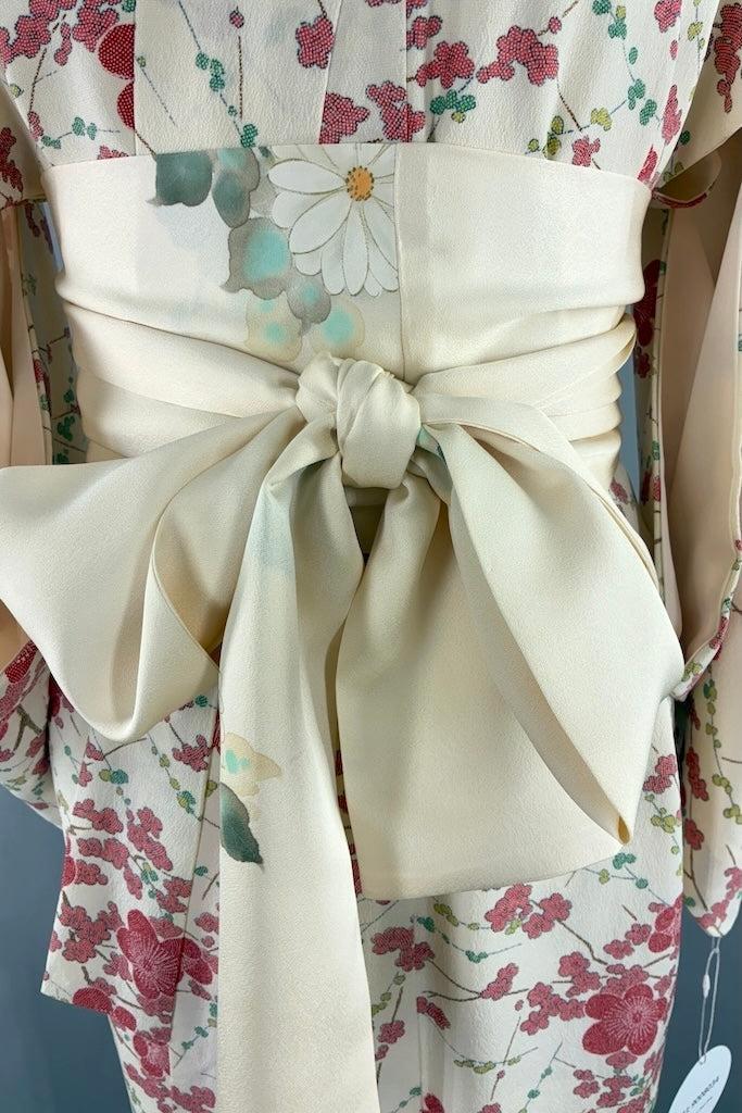 Vintage Ivory Cherry Blossom Silk Kimono Robe-ThisBlueBird