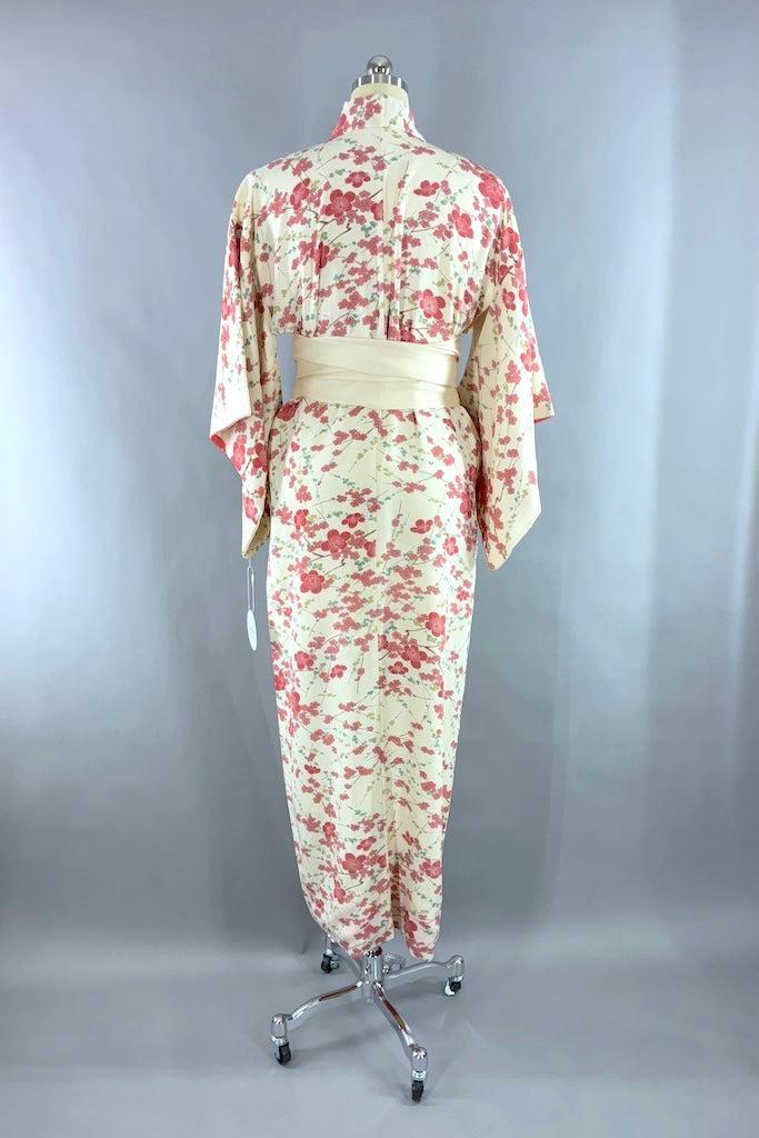 Vintage Ivory Cherry Blossom Silk Kimono Robe-ThisBlueBird