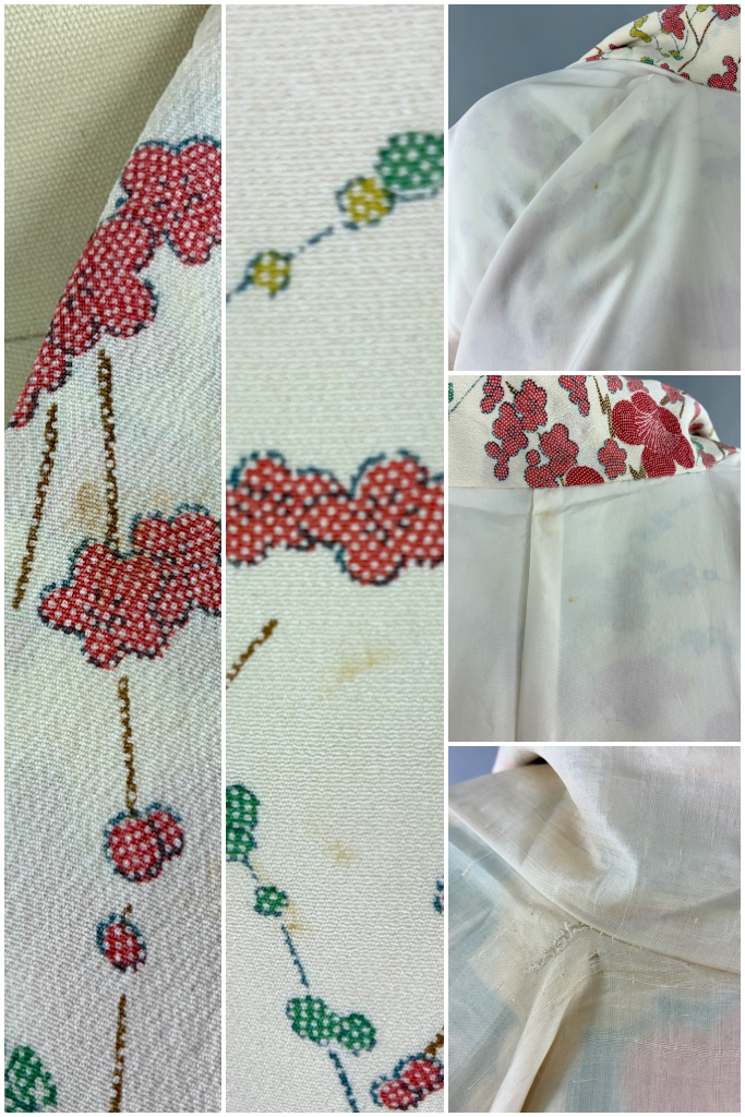 Vintage Ivory Cherry Blossom Silk Kimono Robe-ThisBlueBird