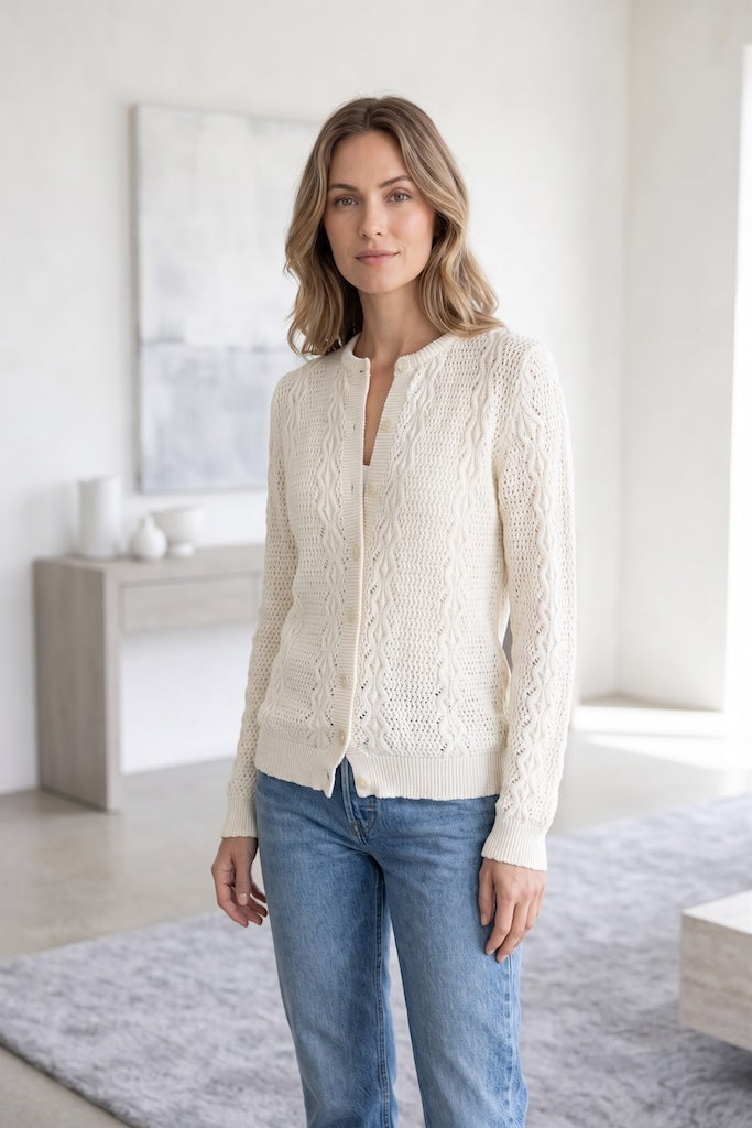 Vintage Ivory Crochet Cardigan Sweater-ThisBlueBird