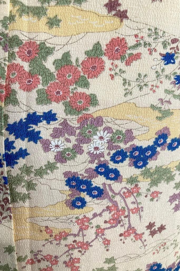 Vintage Ivory Floral Silk Kimono Robe-ThisBlueBird