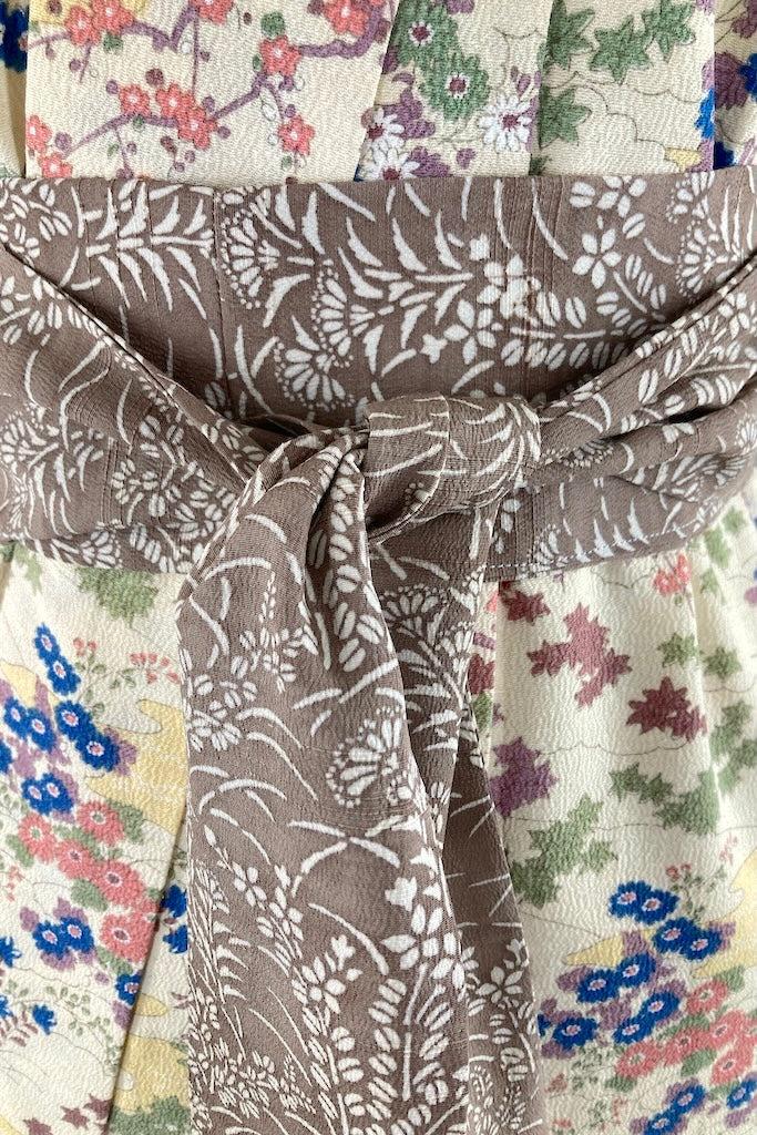 Vintage Ivory Floral Silk Kimono Robe-ThisBlueBird