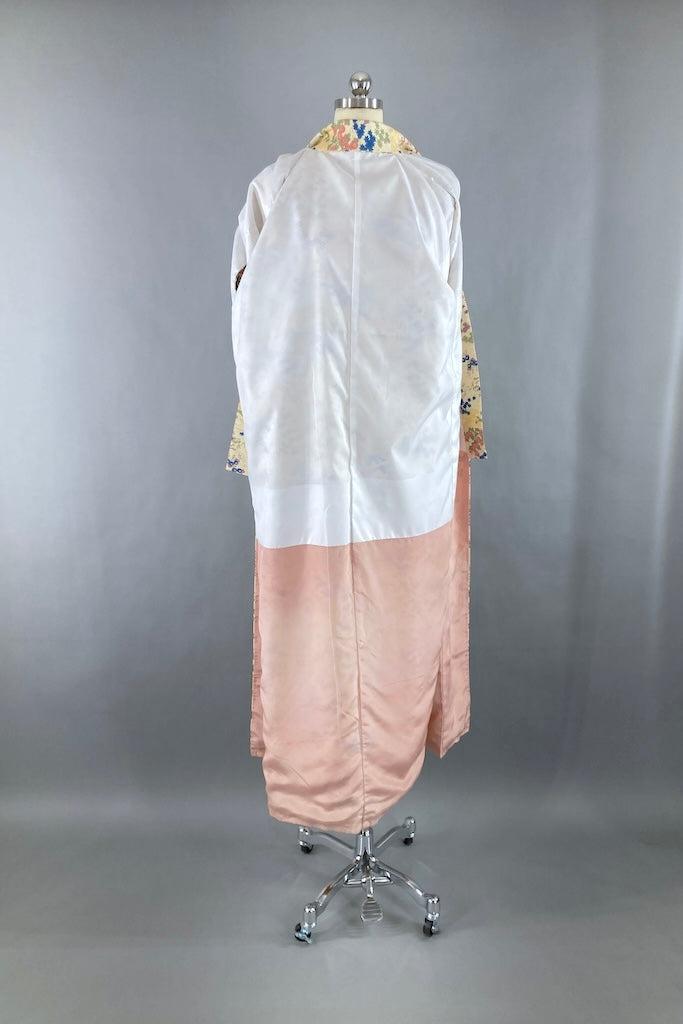 Vintage Ivory Floral Silk Kimono Robe-ThisBlueBird