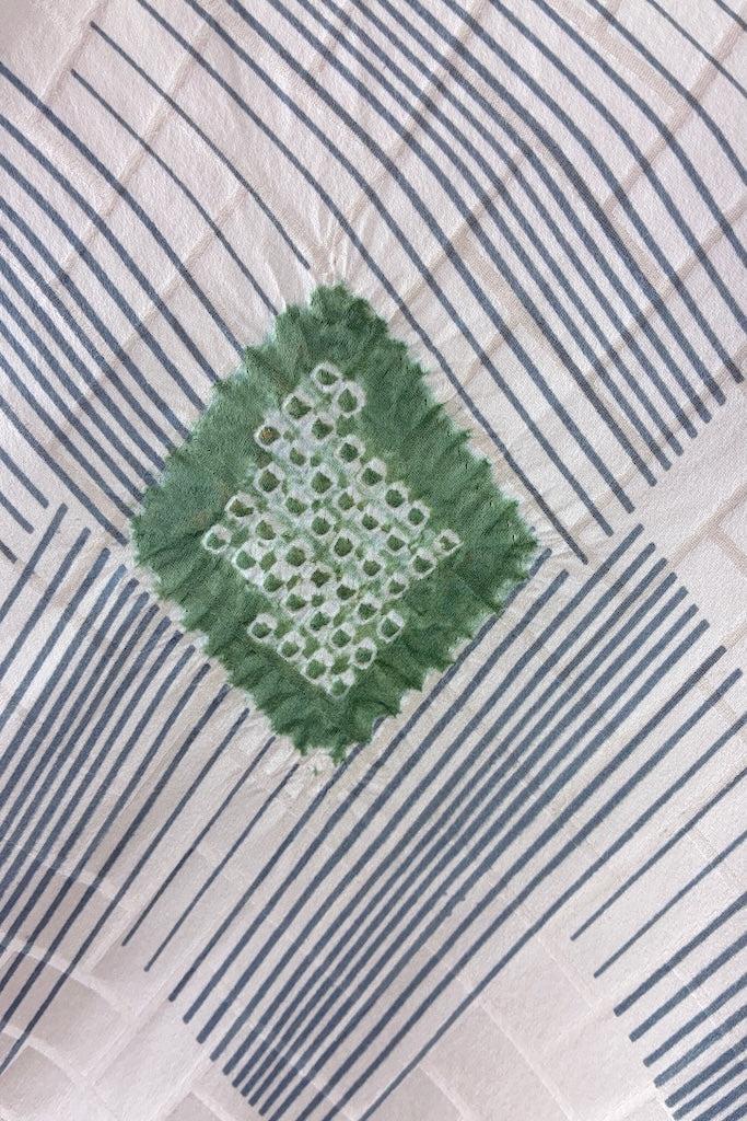 Vintage Ivory &amp; Green Shibori Silk Kimono-ThisBlueBird