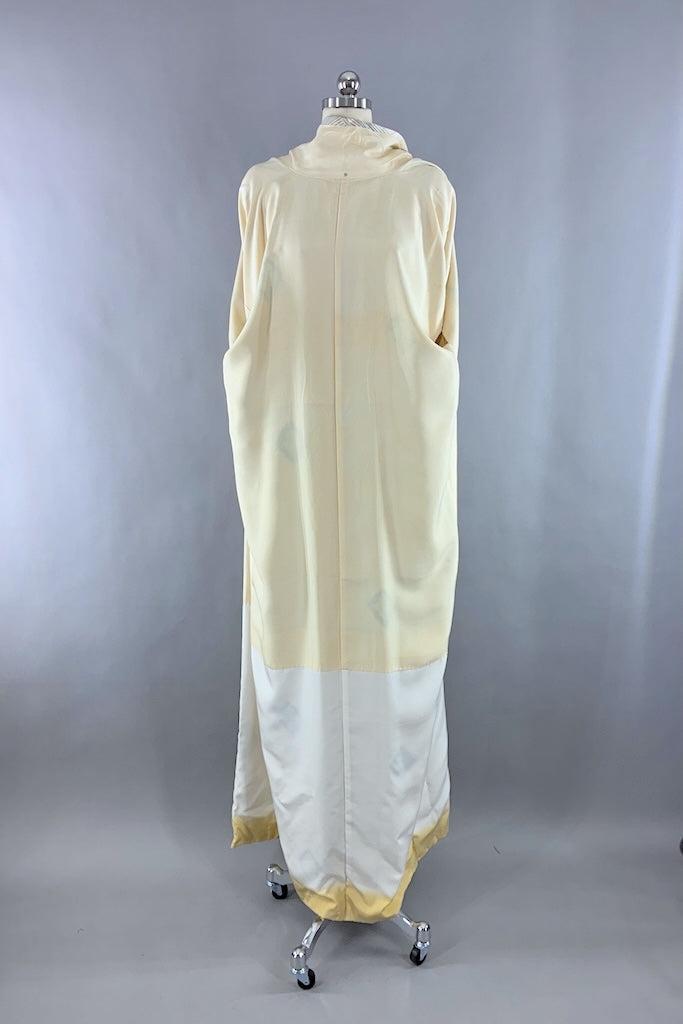 Vintage Ivory &amp; Green Shibori Silk Kimono-ThisBlueBird