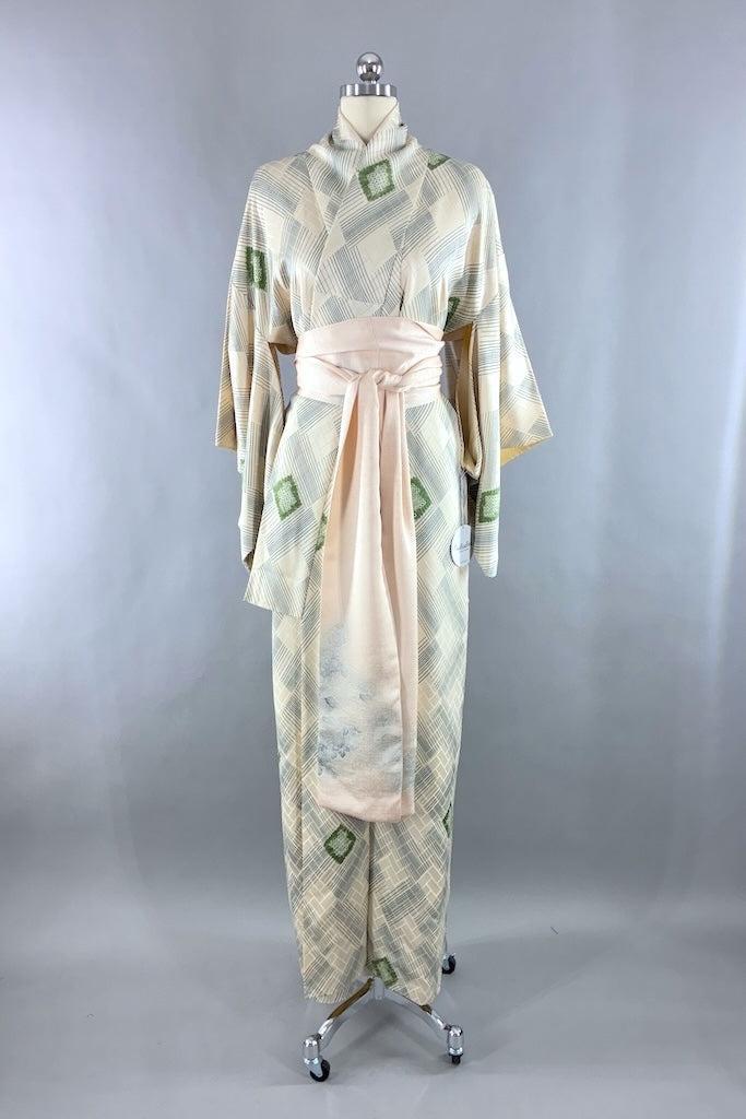 green silk kimono dress Long Silk Kimono For Women Cherry Blossom Printing Silk Robe Green / One size fits most main image 0