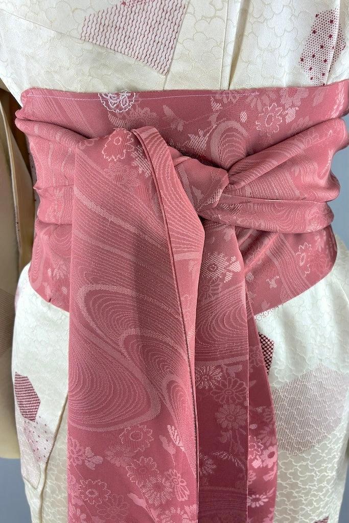 Vintage Ivory Hexagon Silk Kimono-ThisBlueBird