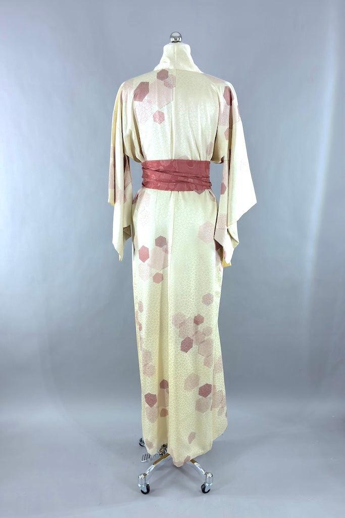 Vintage Ivory Hexagon Silk Kimono-ThisBlueBird