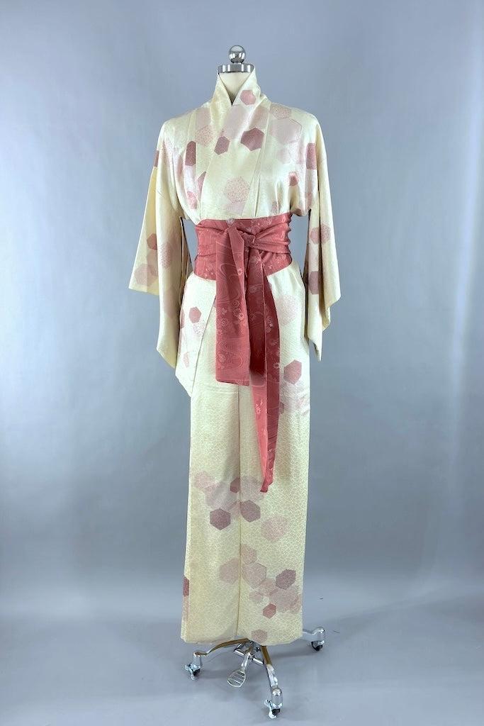Vintage Ivory Hexagon Silk Kimono-ThisBlueBird