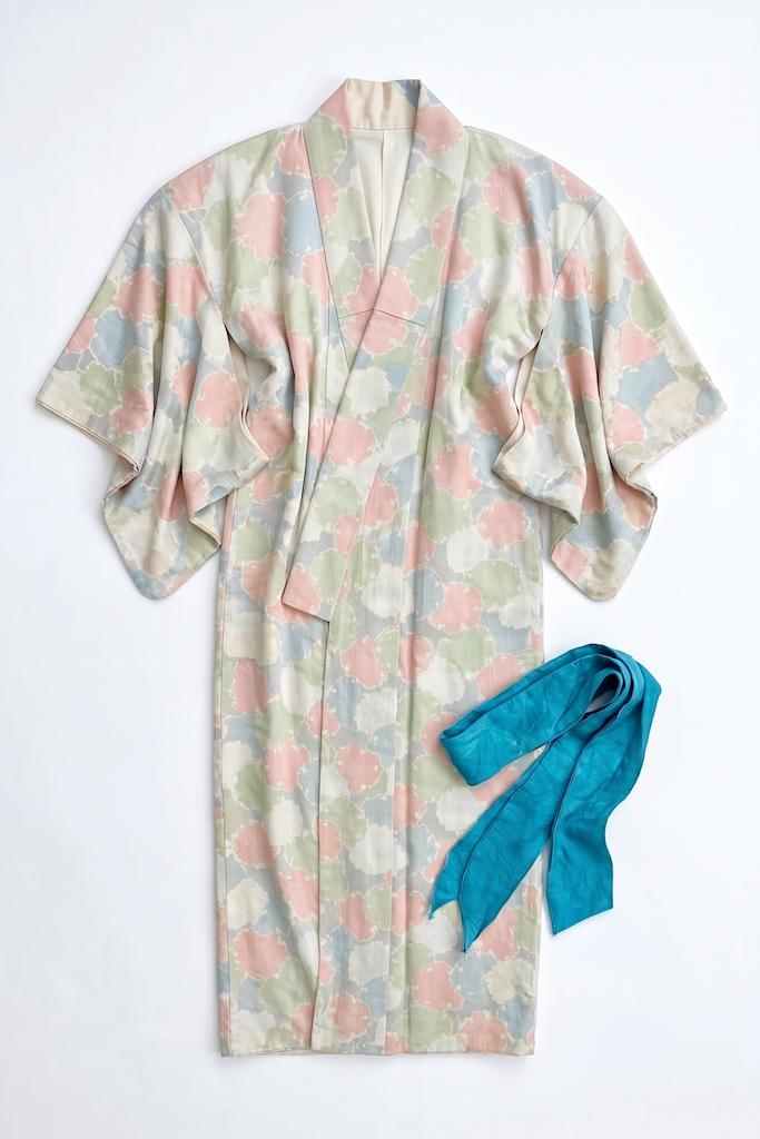 Vintage Ivory Lily Pad Silk Kimono Robe-ThisBlueBird