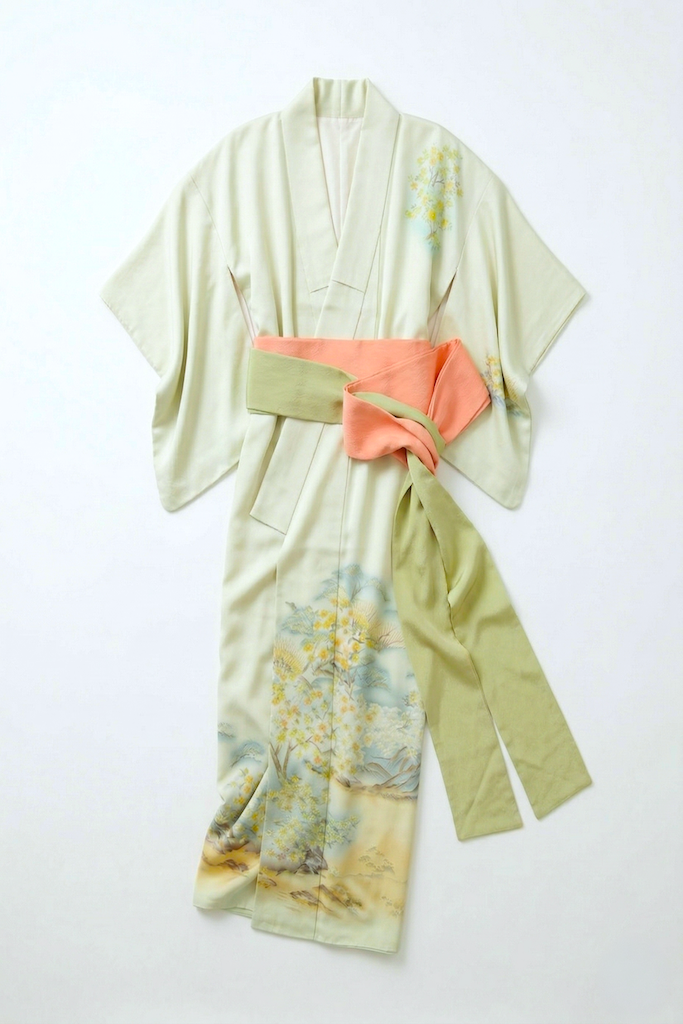 Vintage Ivory Maple Tree Silk Kimono Robe-ThisBlueBird