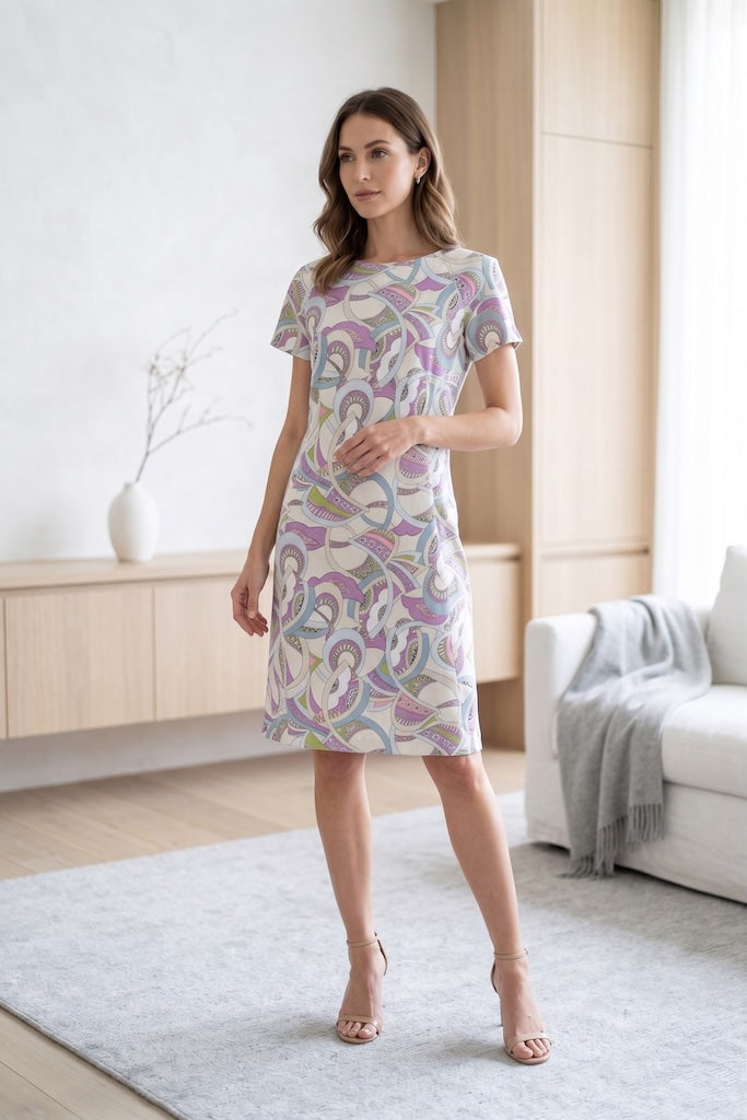 Vintage Ivory Mod Print Day Dress-ThisBlueBird