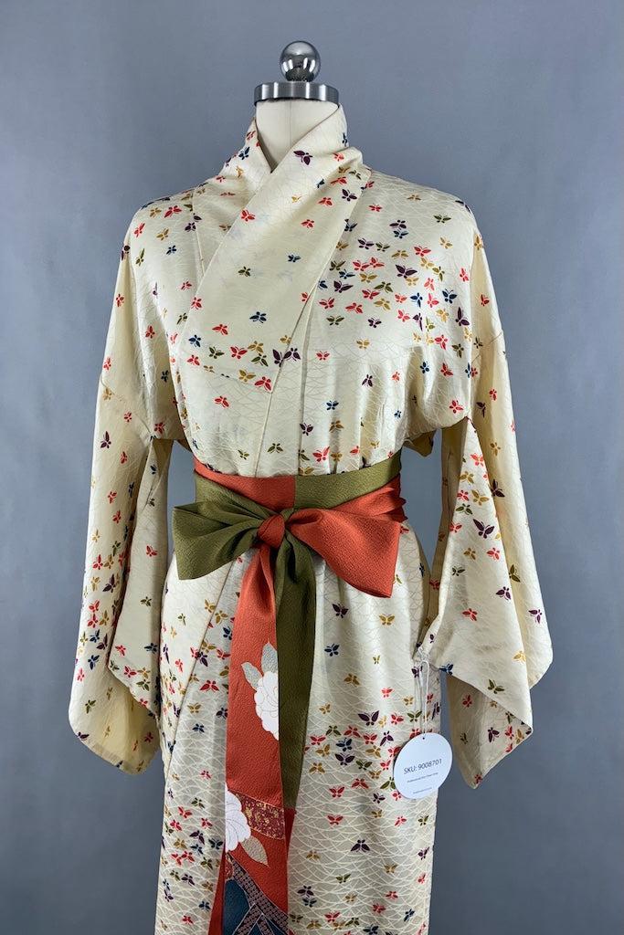 Vintage Ivory Silk Butterflies Kimono-ThisBlueBird