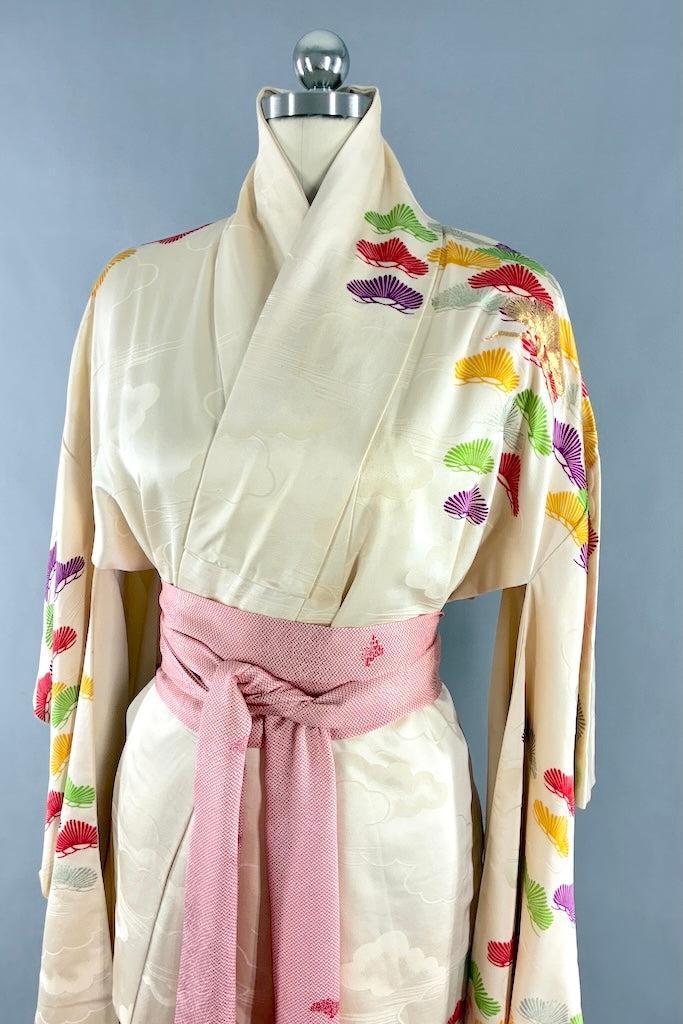 Vintage Ivory Silk Furisode Kimono-ThisBlueBird