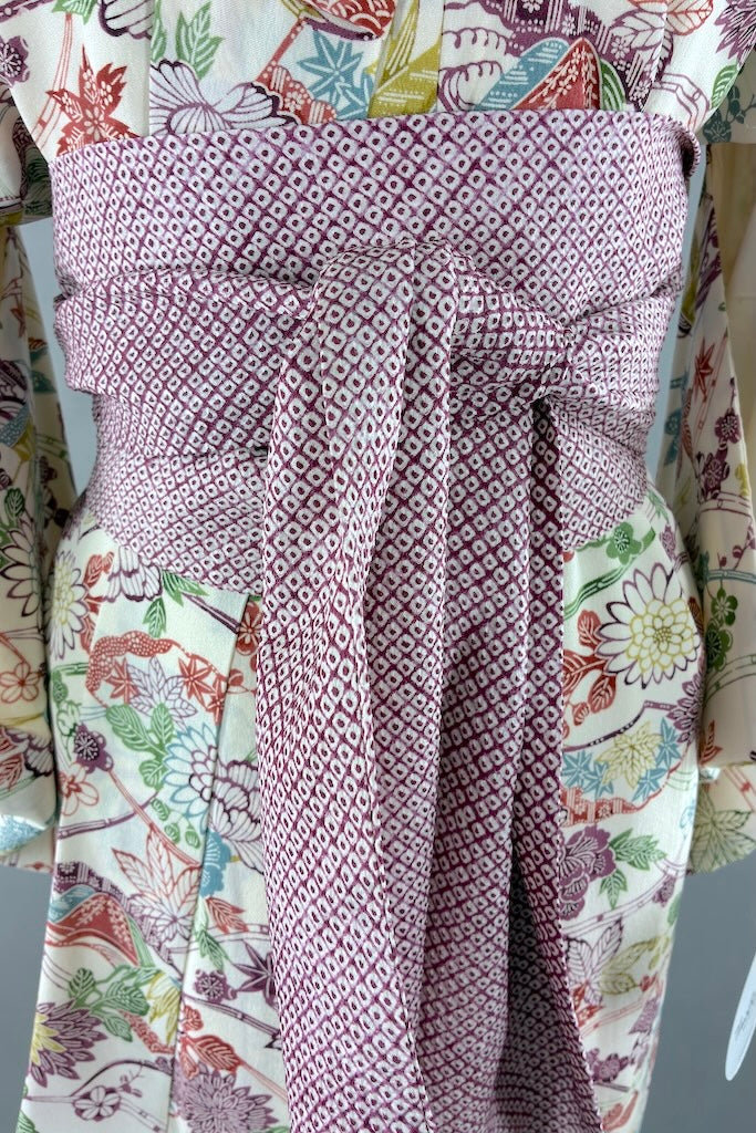 Vintage Ivory Silk Kimono Robe-ThisBlueBird