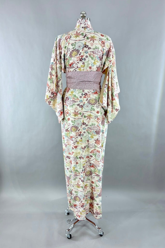 Vintage Ivory Silk Kimono Robe-ThisBlueBird