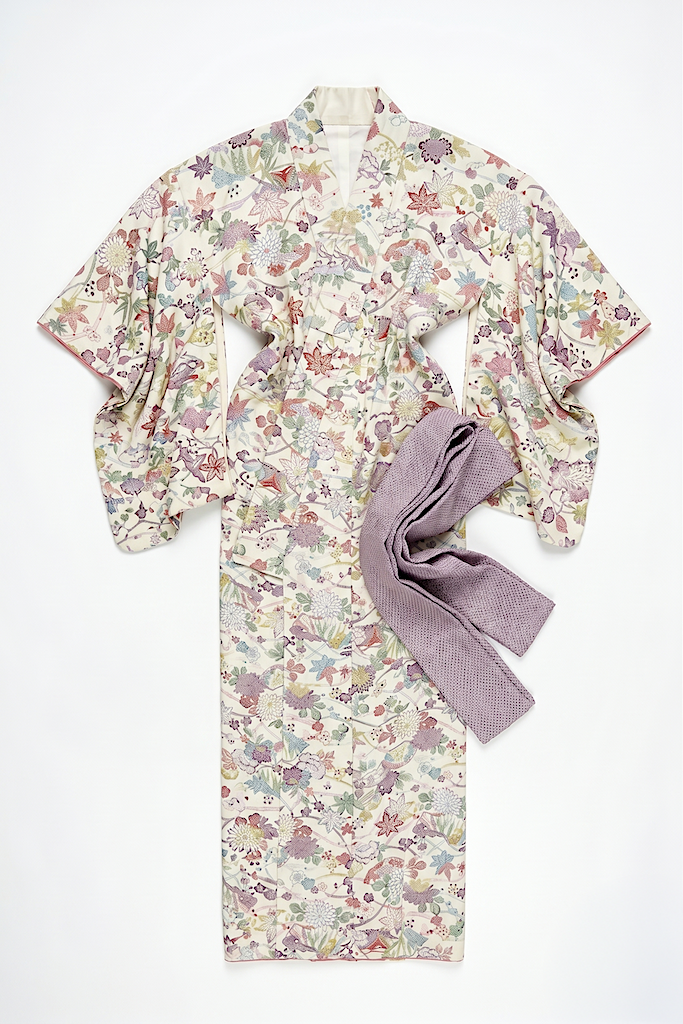 Vintage Ivory Silk Kimono Robe-ThisBlueBird