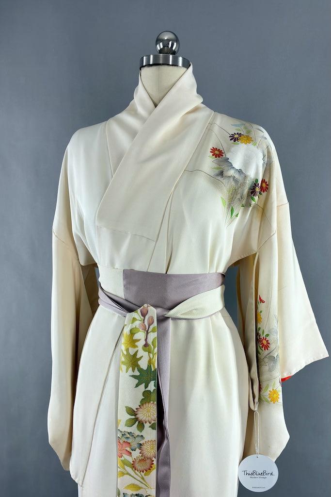 Vintage Ivory Silk Peonies Kimono-ThisBlueBird