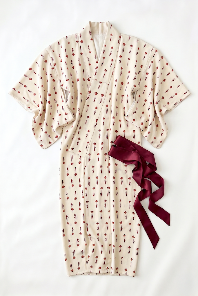 Vintage Ivory Summer Silk Crepe Kimono Robe-ThisBlueBird