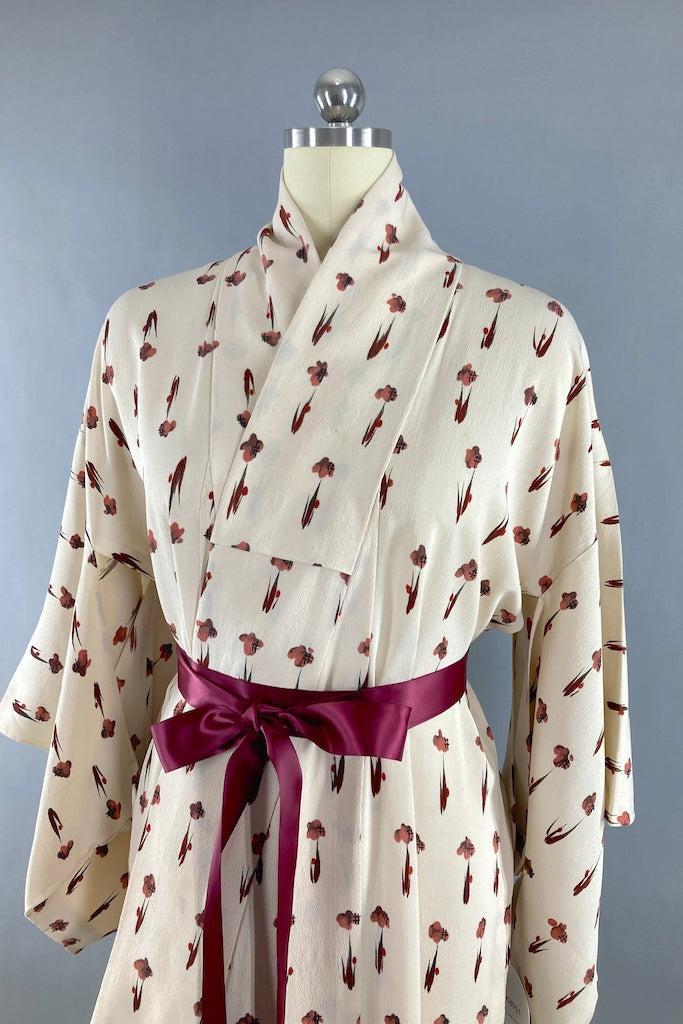 Vintage Ivory Summer Silk Crepe Kimono-ThisBlueBird