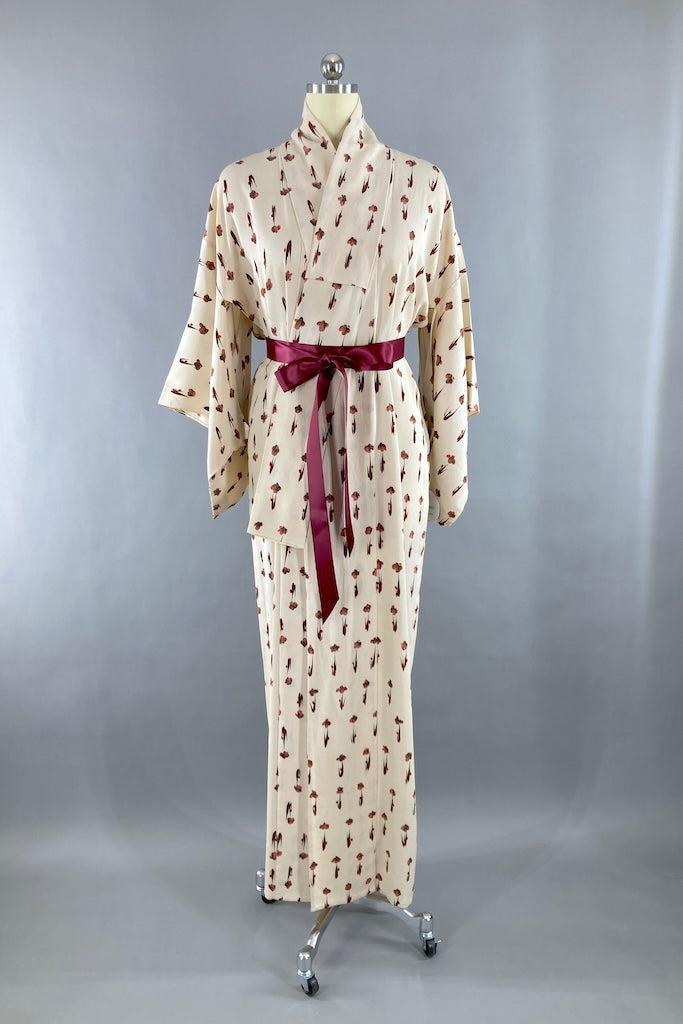 Vintage Ivory Summer Silk Crepe Kimono-ThisBlueBird