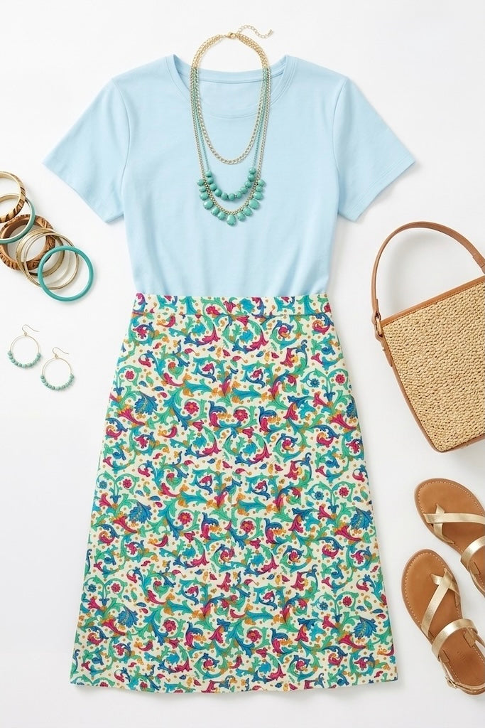 Vintage Ivy Print Floral Pencil Skirt-ThisBlueBird