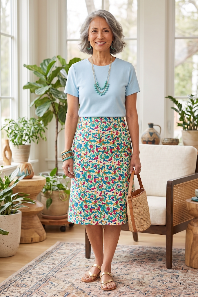 Vintage Ivy Print Floral Pencil Skirt-ThisBlueBird