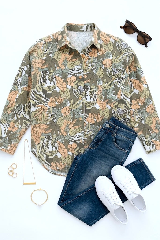 Vintage Jungle Print Safari Shirt-ThisBlueBird