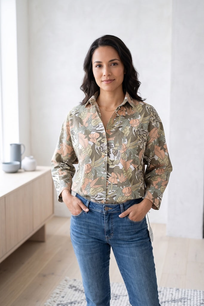 Vintage Jungle Print Safari Shirt-ThisBlueBird