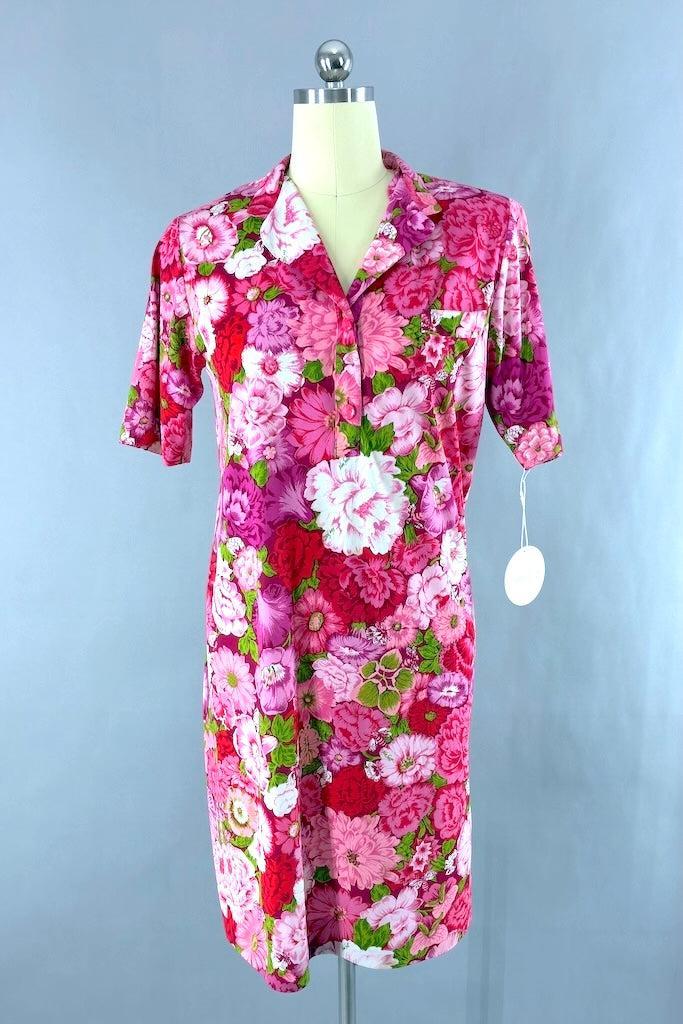 Vintage Ken Scott Pink Floral Print Dress-ThisBlueBird