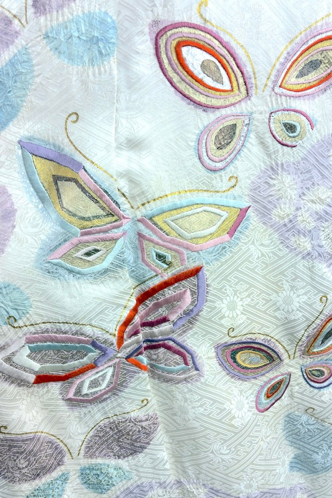 Vintage Lavender Butterflies Silk Kimono Robe-ThisBlueBird