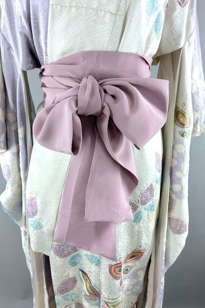 Vintage Lavender Butterflies Silk Kimono Robe-ThisBlueBird