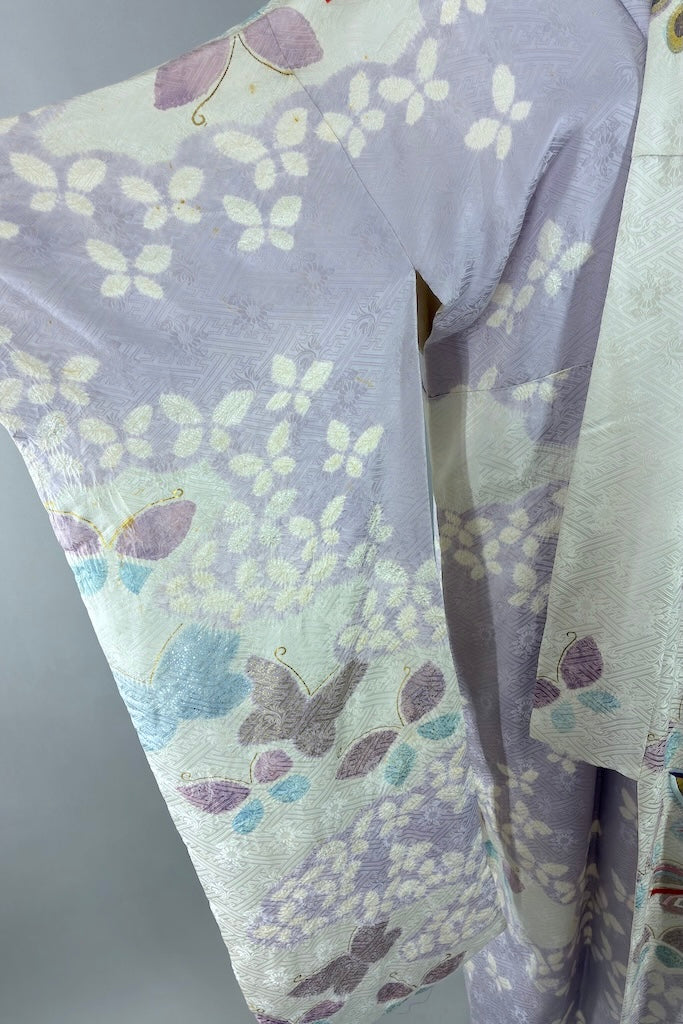 Vintage Lavender Butterflies Silk Kimono Robe-ThisBlueBird