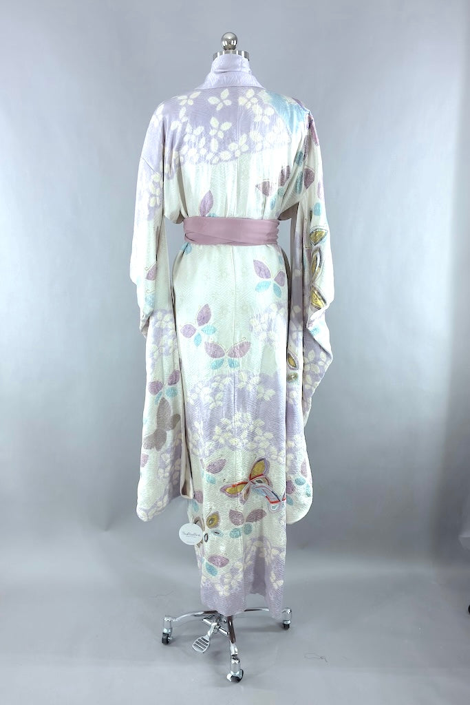 Vintage Lavender Butterflies Silk Kimono Robe-ThisBlueBird