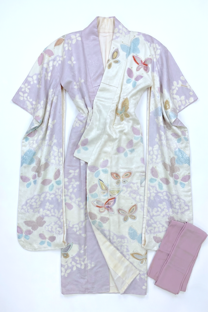 Vintage Lavender Butterflies Silk Kimono Robe-ThisBlueBird
