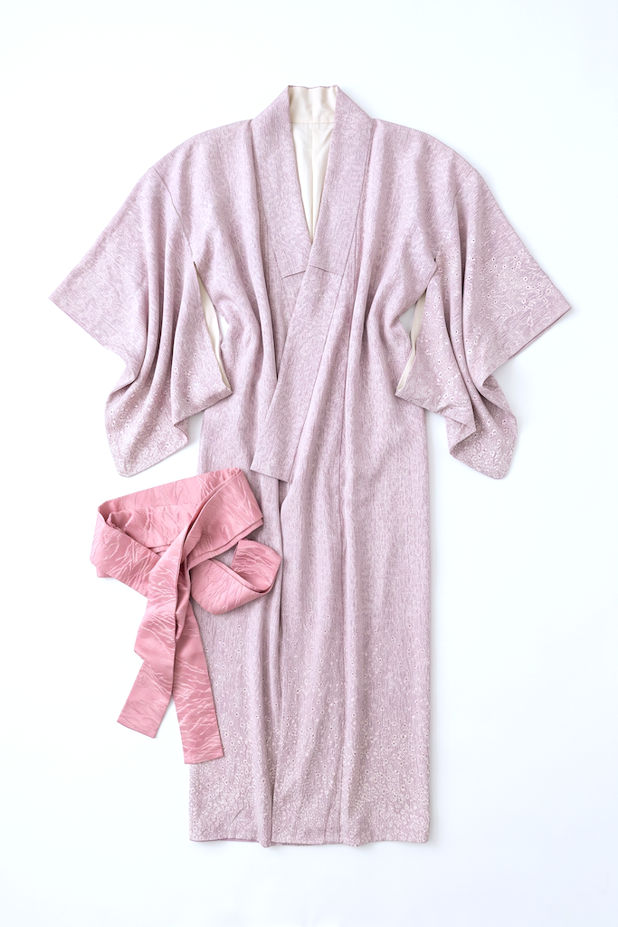 Vintage Lavender Floral Silk Kimono Robe-ThisBlueBird