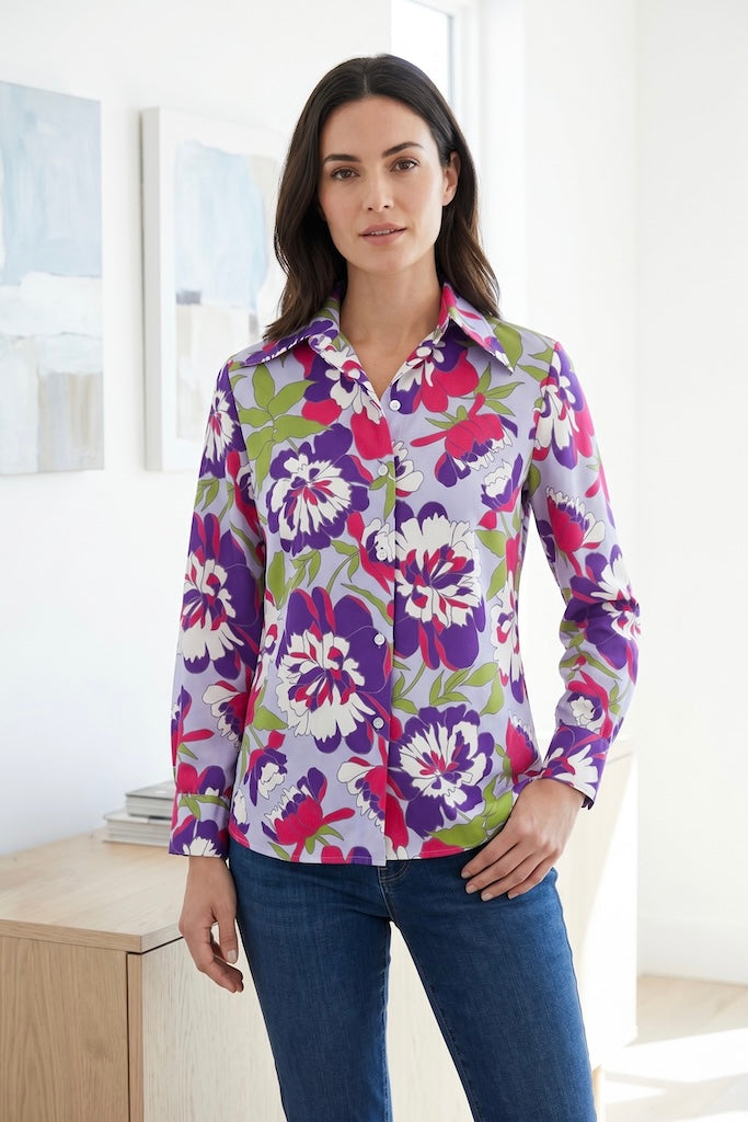 Vintage Lavender Peony Floral Blouse-ThisBlueBird