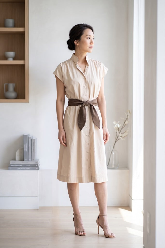 Vintage Leslie Fay Tan Casual Dress-ThisBlueBird