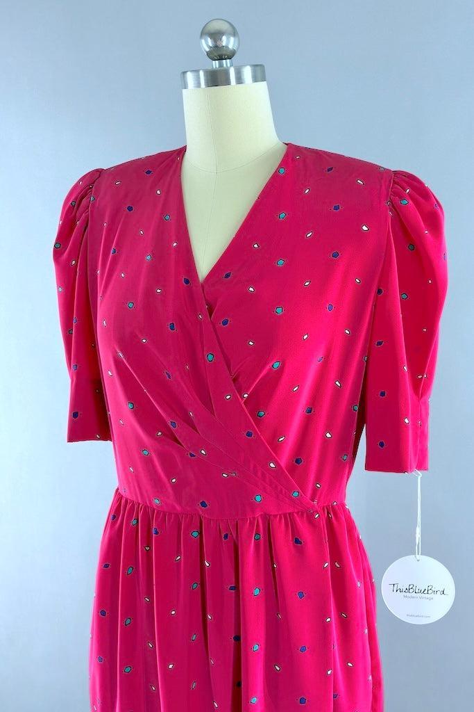 Vintage Liz Claiborne Pink Wrap Dress-ThisBlueBird