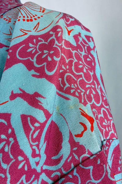 Vintage Magenta Turquoise Silk Kimono Cardigan-ThisBlueBird