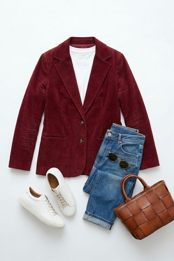 Vintage Maroon Corduroy Blazer-ThisBlueBird
