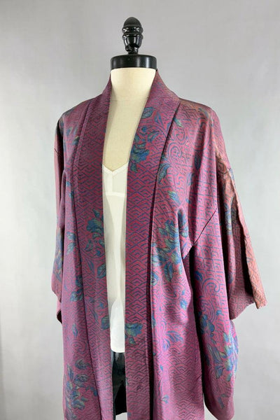 Vintage Maroon Floral Kimono Cardigan-ThisBlueBird