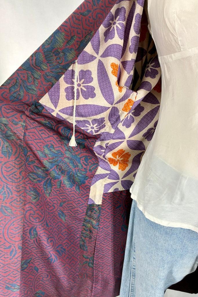 Vintage Maroon Floral Kimono Cardigan-ThisBlueBird